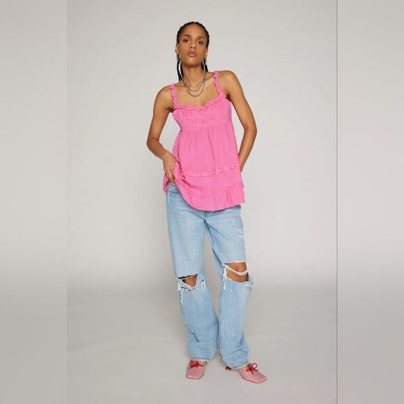 Floaty Kimchi Blue pink tunic Tiered babydoll top size L NWT - Picture 4 of 5